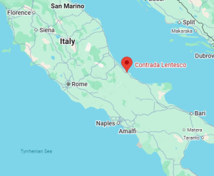 Location map showing map of Italy and Contrada Lentesco